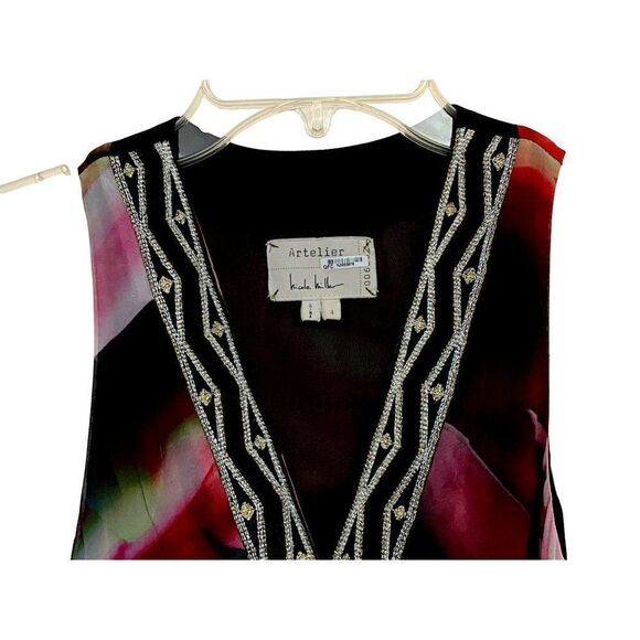 Artelier Nicole Miller Watercolor Print Empire Maxi Dress Sz 4 Deep V-Neck - Picture 4 of 8